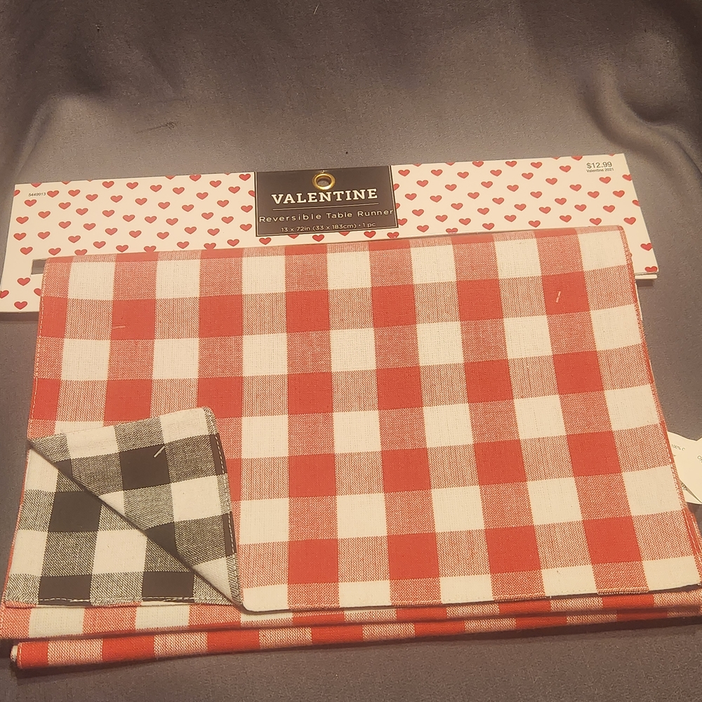 Valentine Table Runner Red / Black /White Buffalo Check 72" x 13" Farmhouse